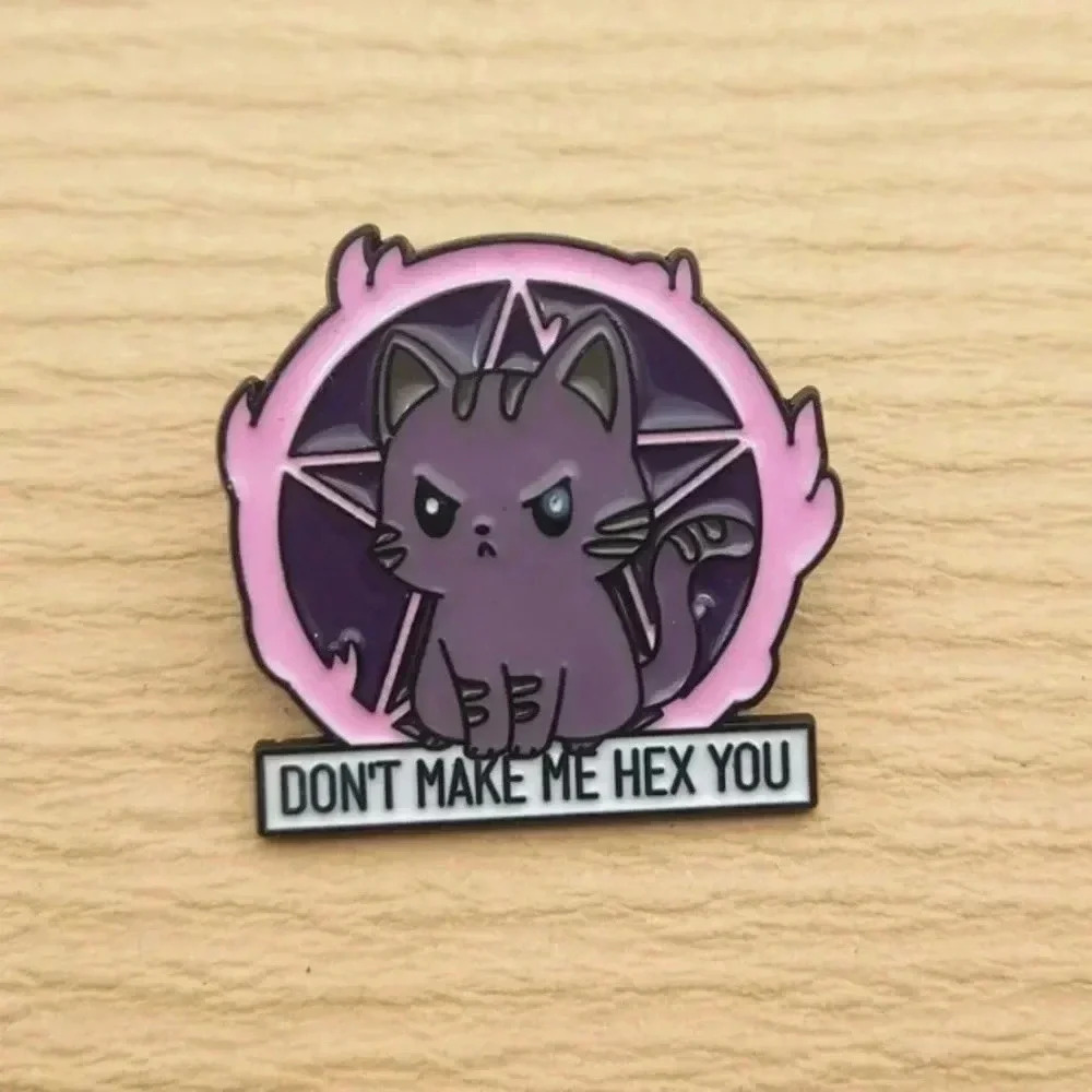 Unisex purple cat don’t make me hex you enamel pin casual Halloween festival pin
